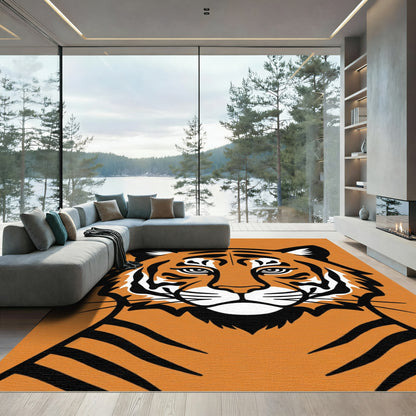 Bold Orange Tiger Face Statement Rug