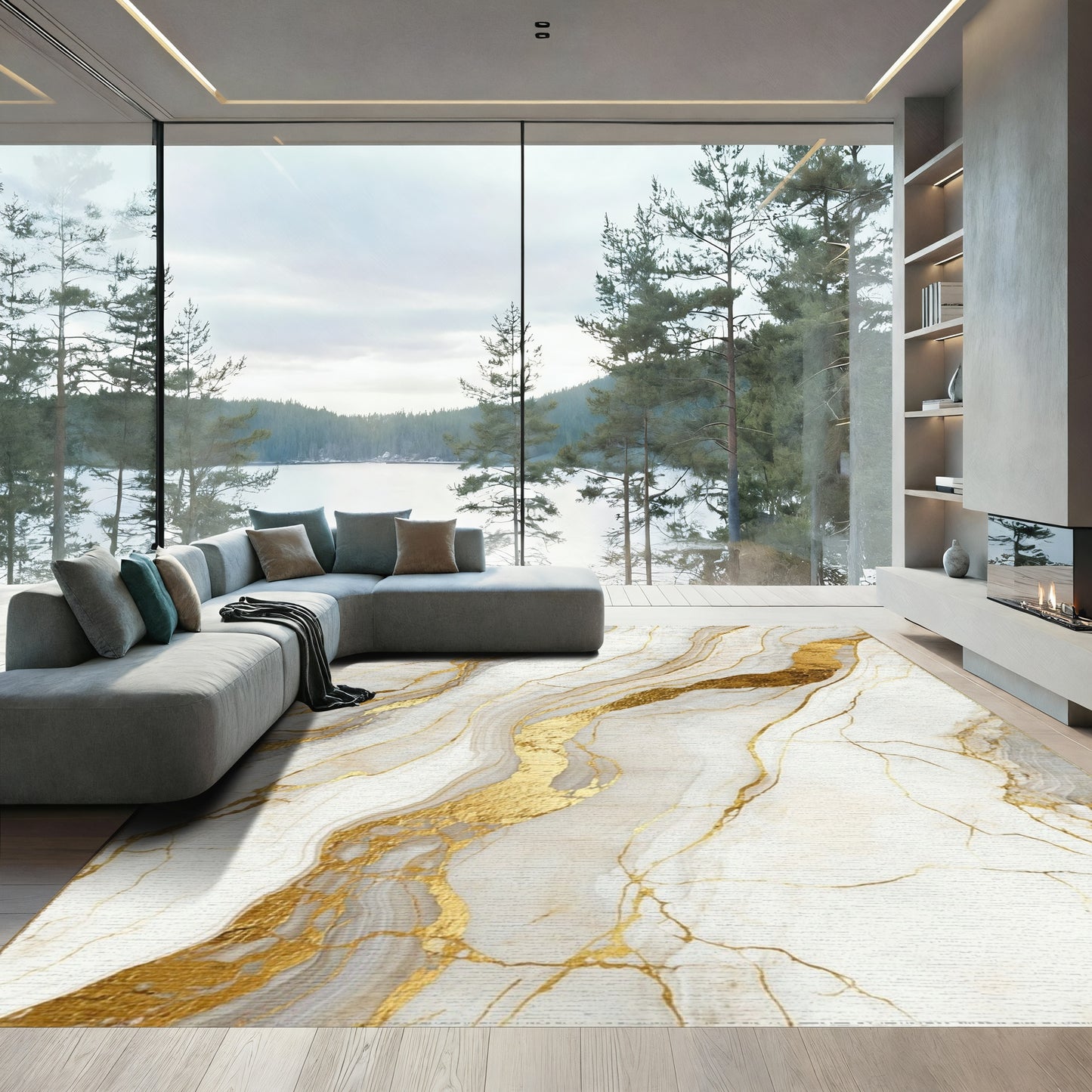 Gray Gold Veined Marble Rug