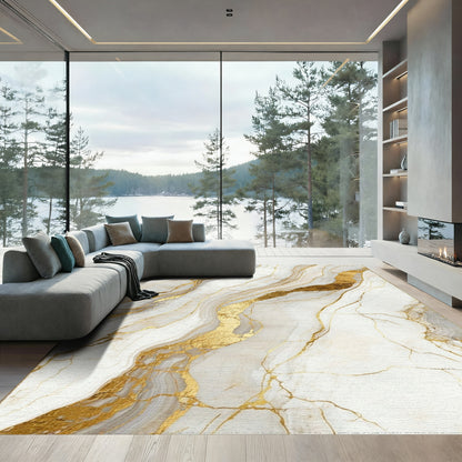 Gray Gold Veined Marble Rug