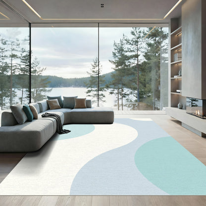 Soft Aqua Blue Wave Composition Rug