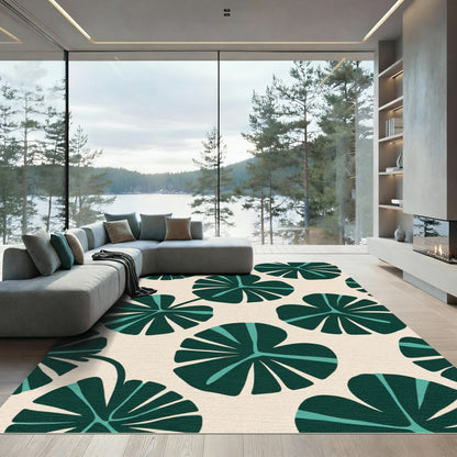 Deep Teal Fan Leaf Arrangement Rug
