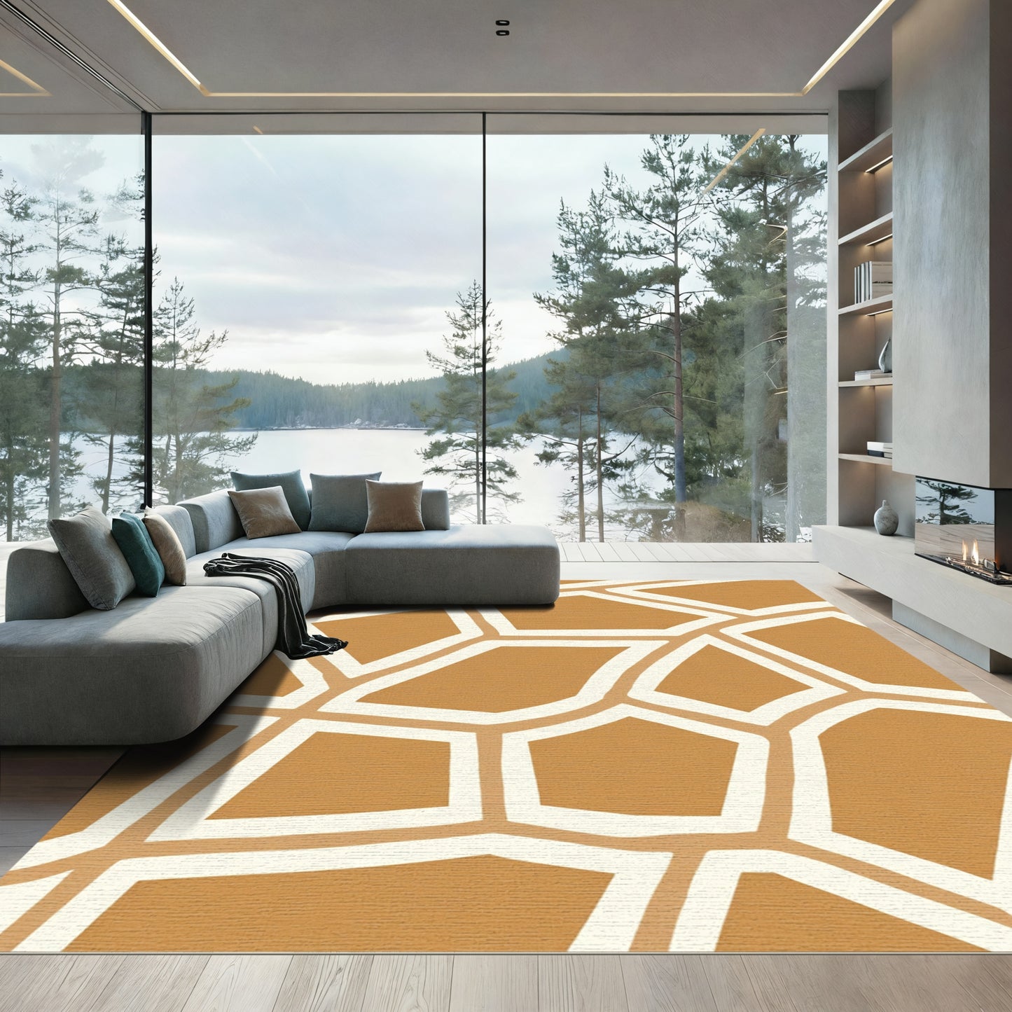 Golden Beige Irregular Animal Print Rug