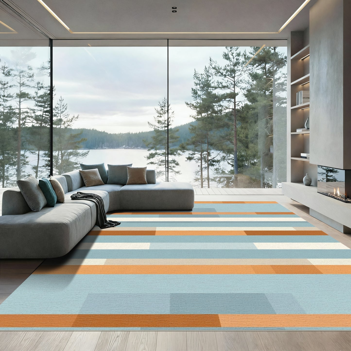 Retro Abstract Horizontal Stripe Rug