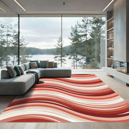 Crimson Abstract Flowing Lines Rug