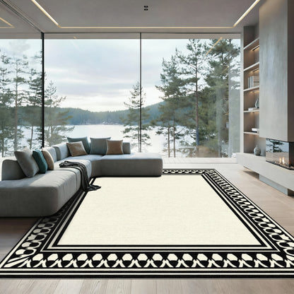 Black Cream Geometric Border Rug