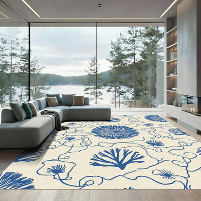 Blue Coral Vine Botanical Abstract Rug