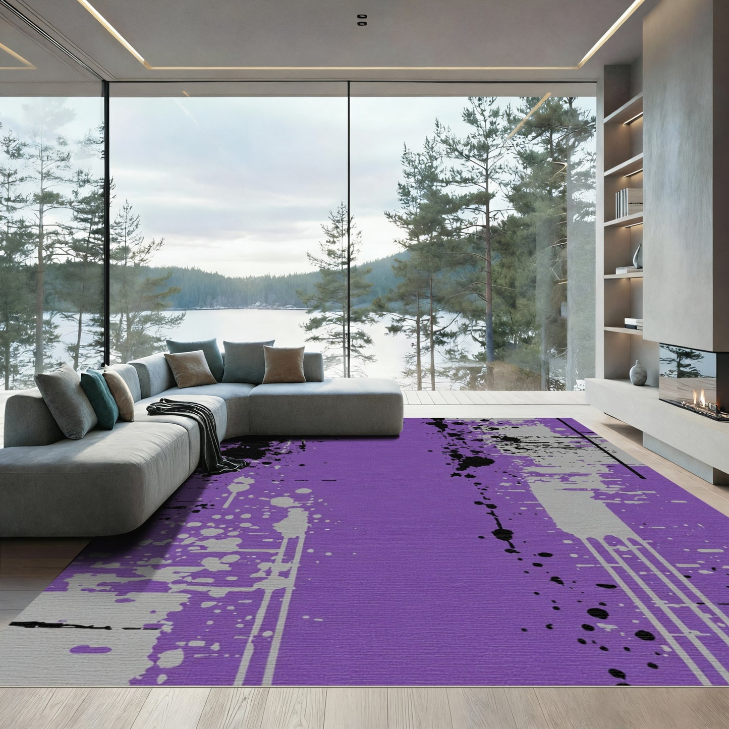Purple and Gray Splatter Abstract Rug