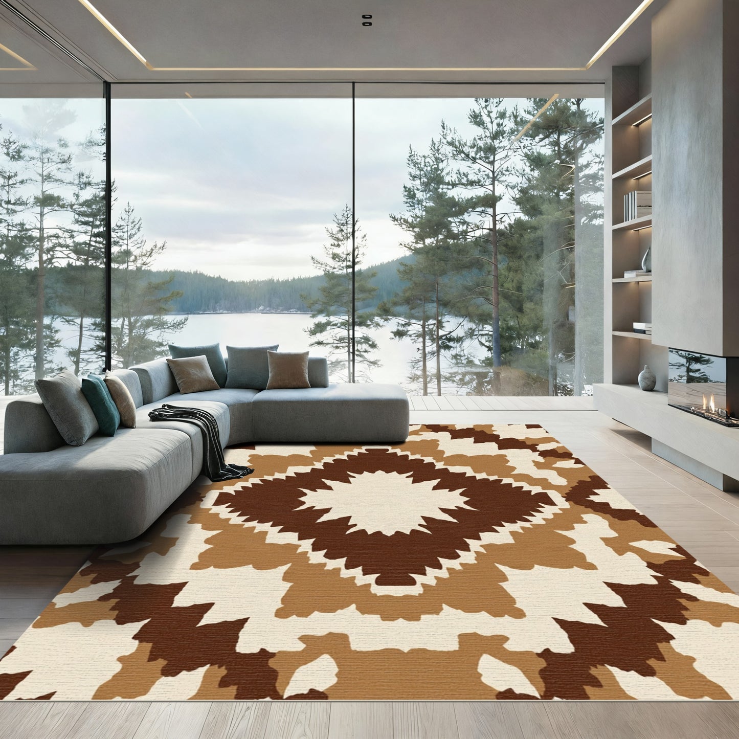 Earthy Neutral Abstract Starburst Rug