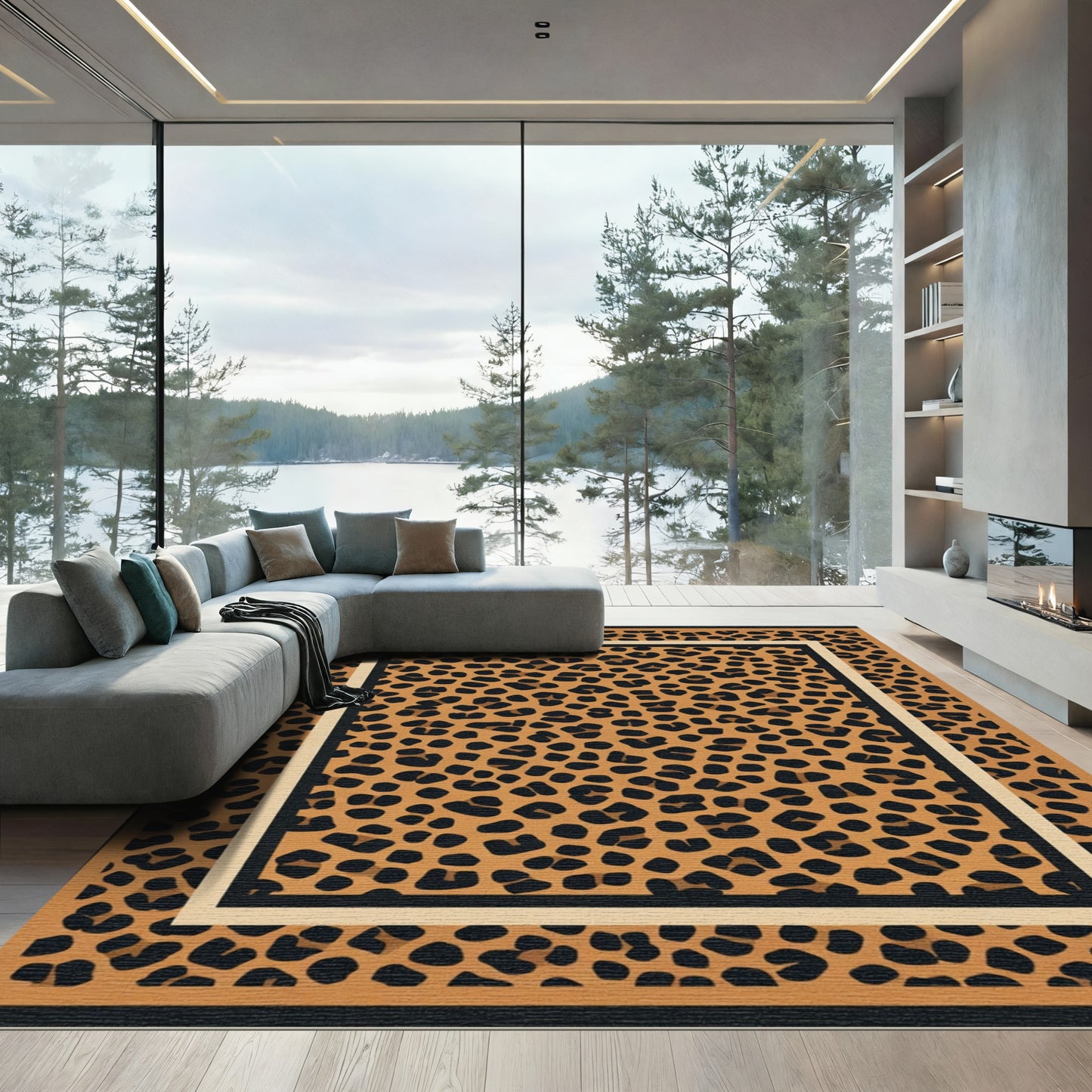 Bold Amber Leopard Spot Rectangular Rug