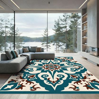 Teal and Brown Ornate Floral Medallion Rug