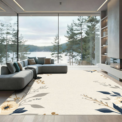 Cream Beige Floral Branch Accent Rug