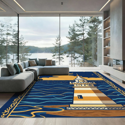 Coastal Lighthouse Stripped Horizon Swirls Rug