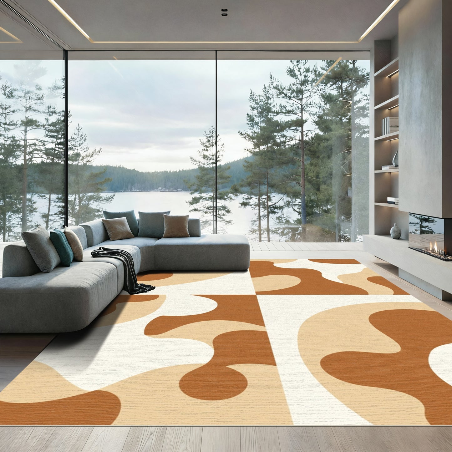 Amber Brown Neutral Curves Rug