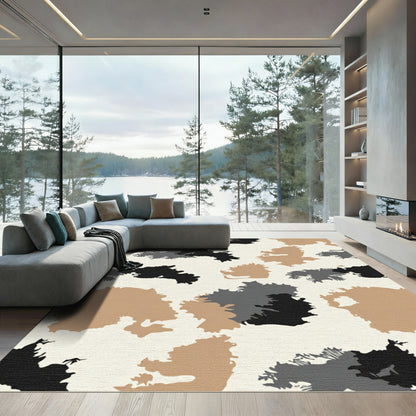 Abstract Beige Black Gray Spotty Rug