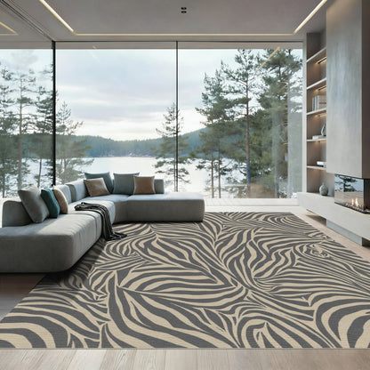 Earthy Tan Charcoal Abstract Stripes Rug