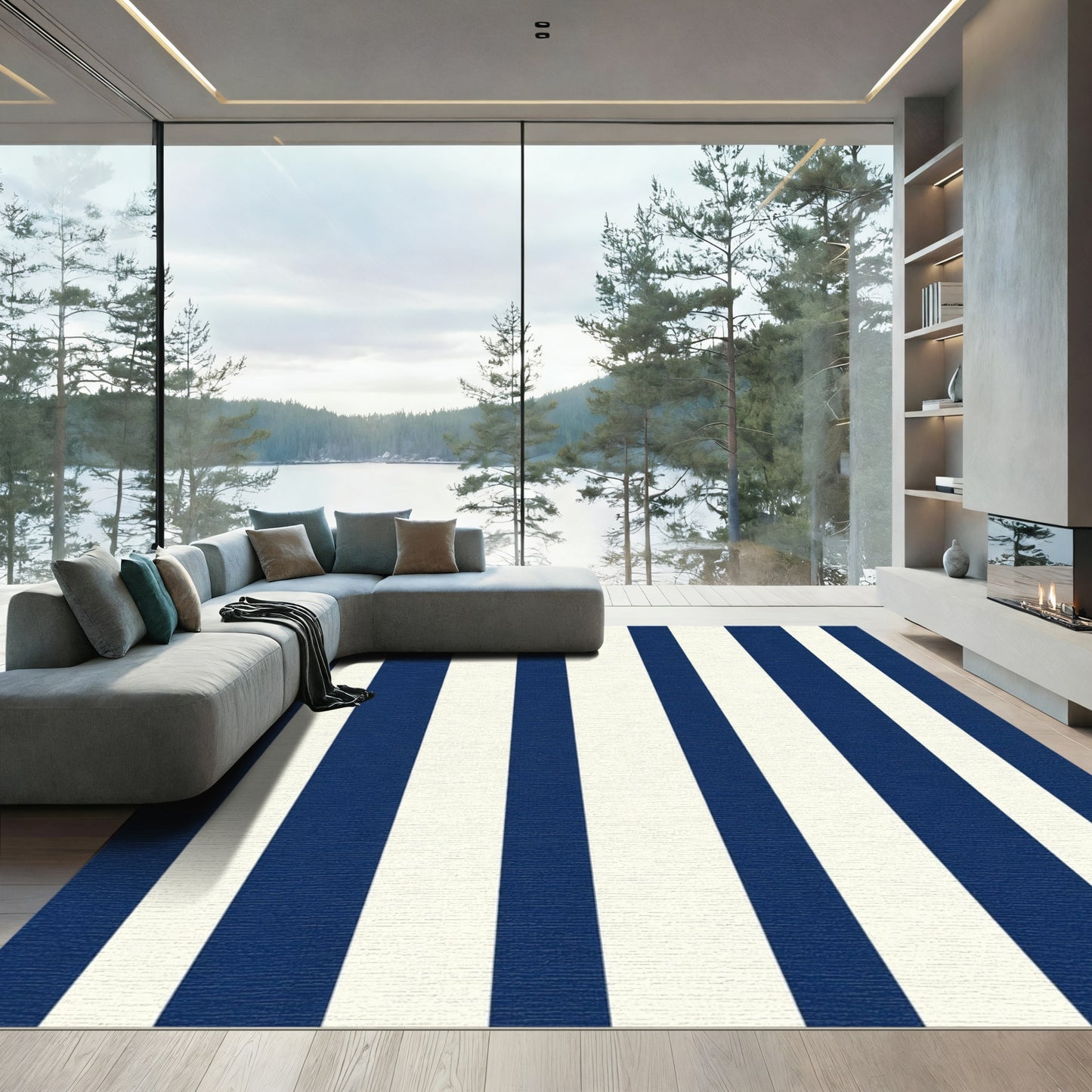 Classic Navy Cream Vertical Stripes Rug