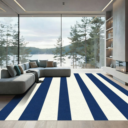 Classic Navy Cream Vertical Stripes Rug