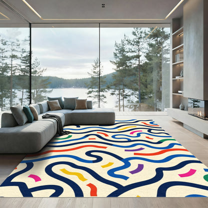 Vibrant Wavy Lines Abstract Composition Rug