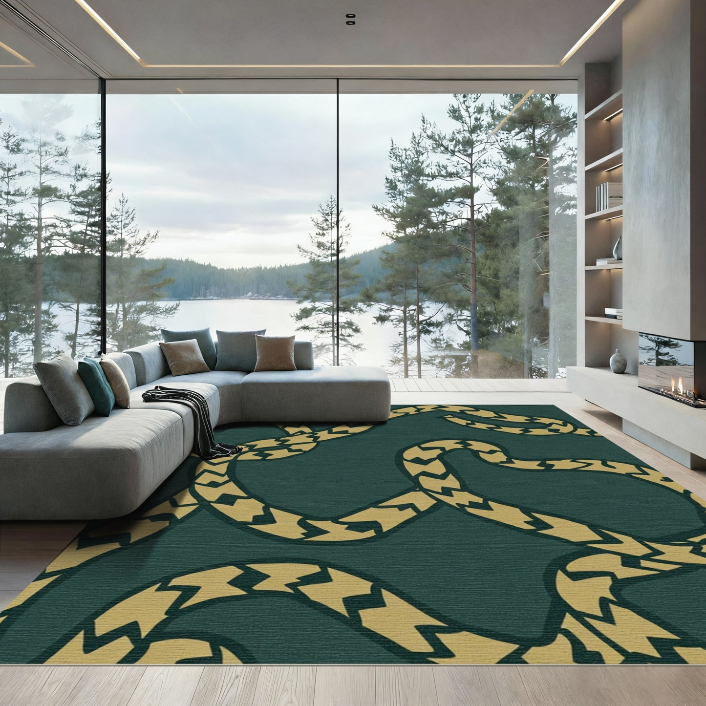 Gold Braided Rope Teal Rug