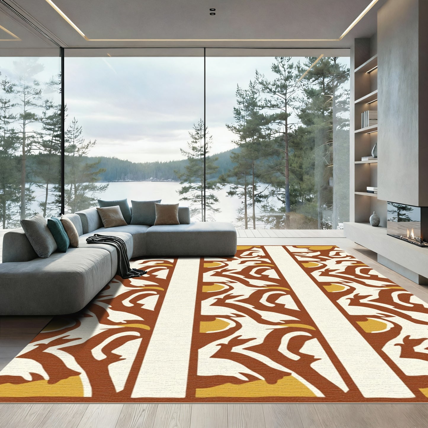 Terracotta Yellow Abstract Vertical Stripe Rug
