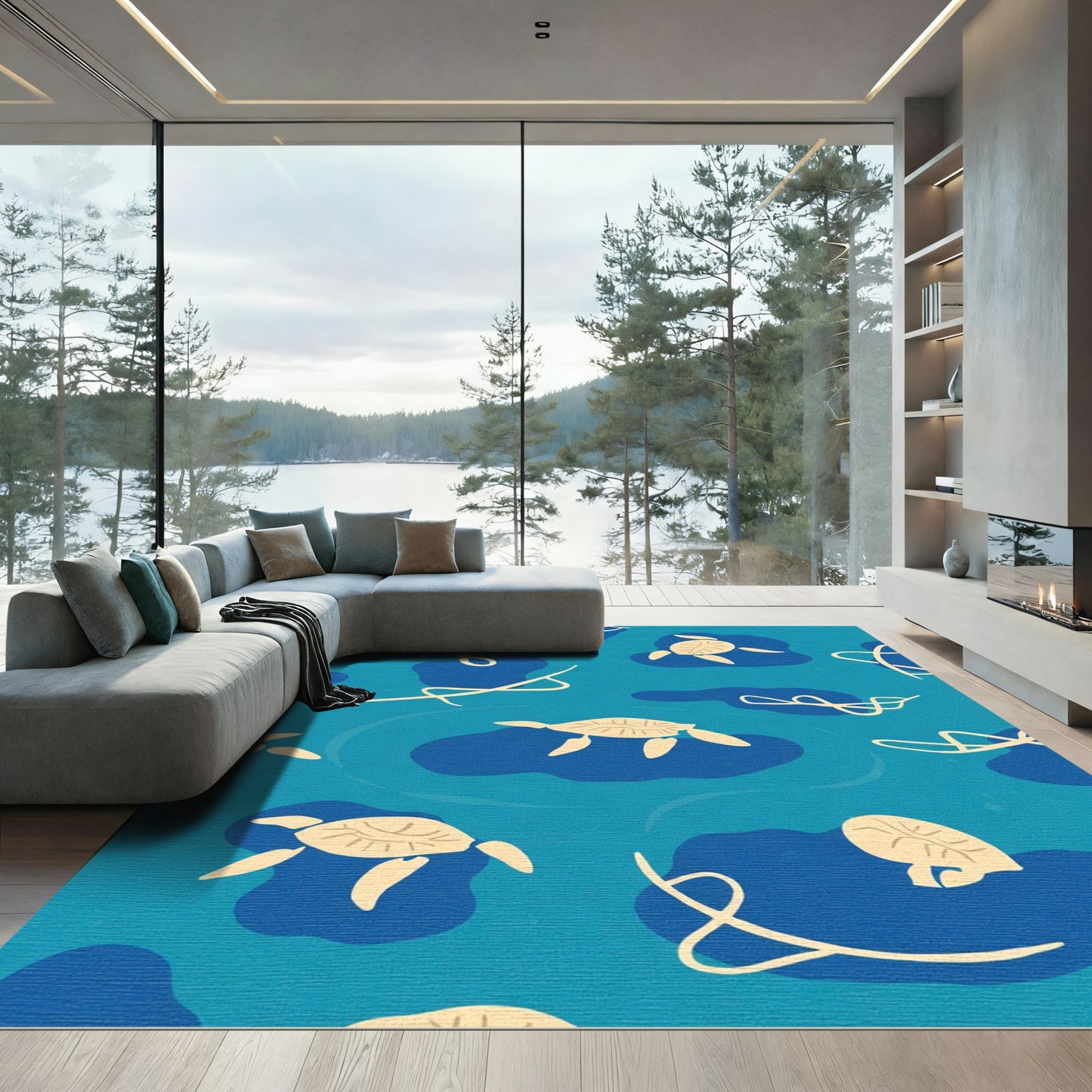 Coastal Blue Sea Turtle Swirl Rug