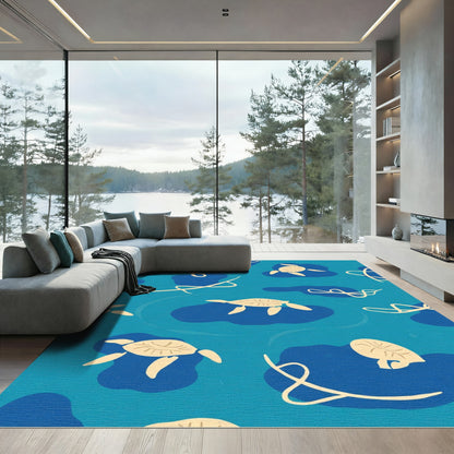 Coastal Blue Sea Turtle Swirl Rug