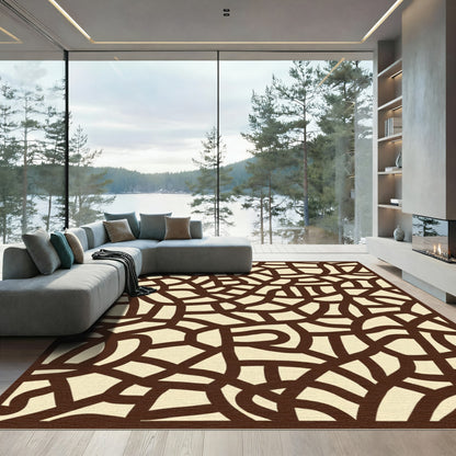 Brown Organic Network Abstract Rug