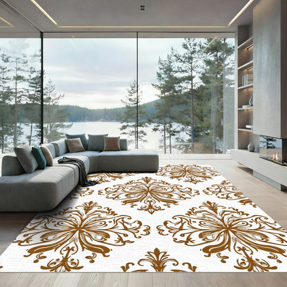 Brown Rococo Floral Damask Rug