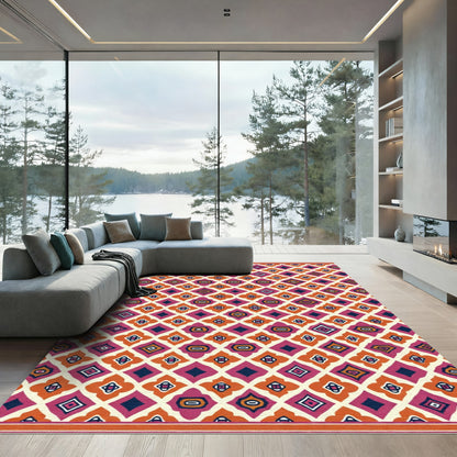 Crimson Orange Diamond Medallion Rhombus Rug