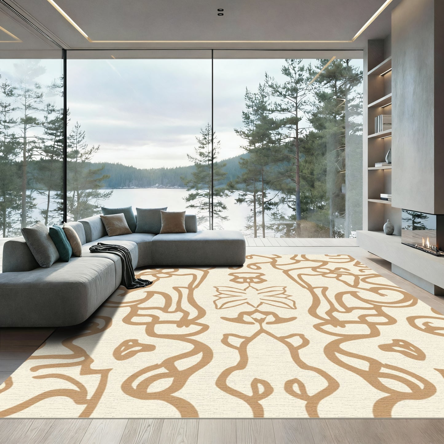Antique Beige Abstract Swirl Rug