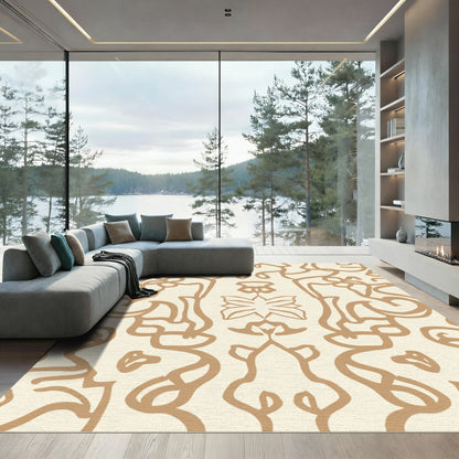 Antique Beige Abstract Swirl Rug