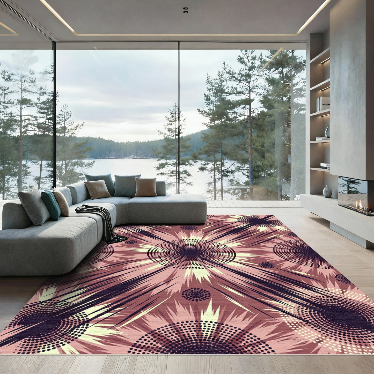 Radial Pink Burst Starburst Rug