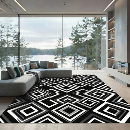 Monochrome Layered Diamond Overlay Rug