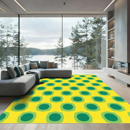 Golden Yellow Green Concentric Octagons Rug