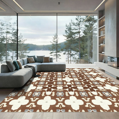 Brown Cream Geometric Abstract Overlay Rug