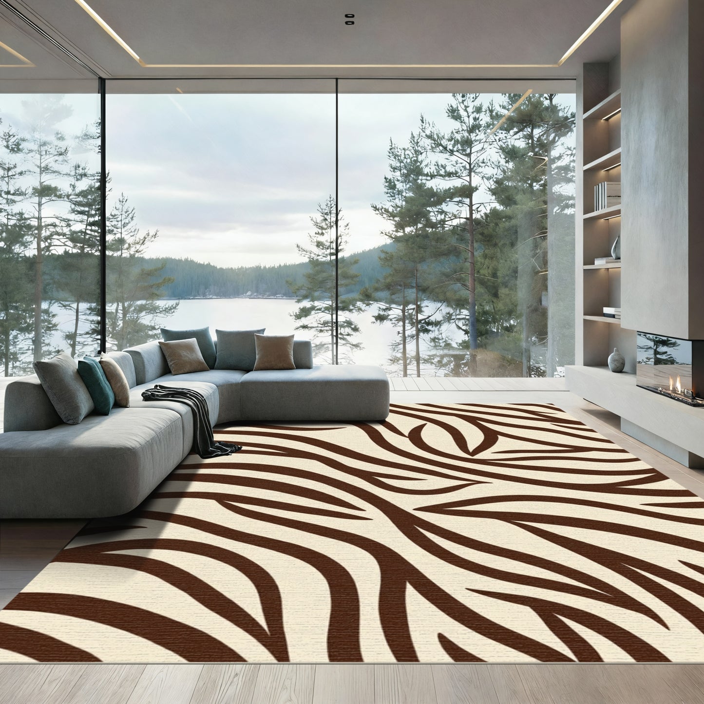 Brown Cream Zebra Stripe Rug