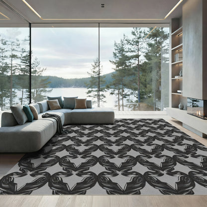 Dark Gray Abstract Heart Swirl Rug