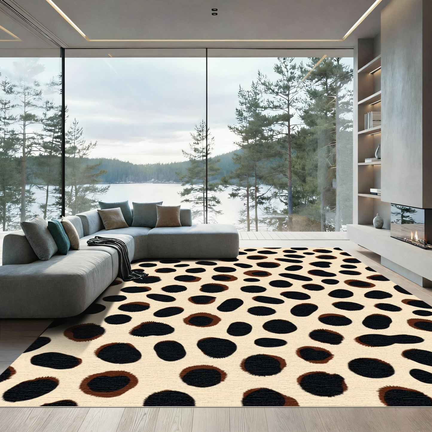 Cream Black Feline Spot Runner Rug