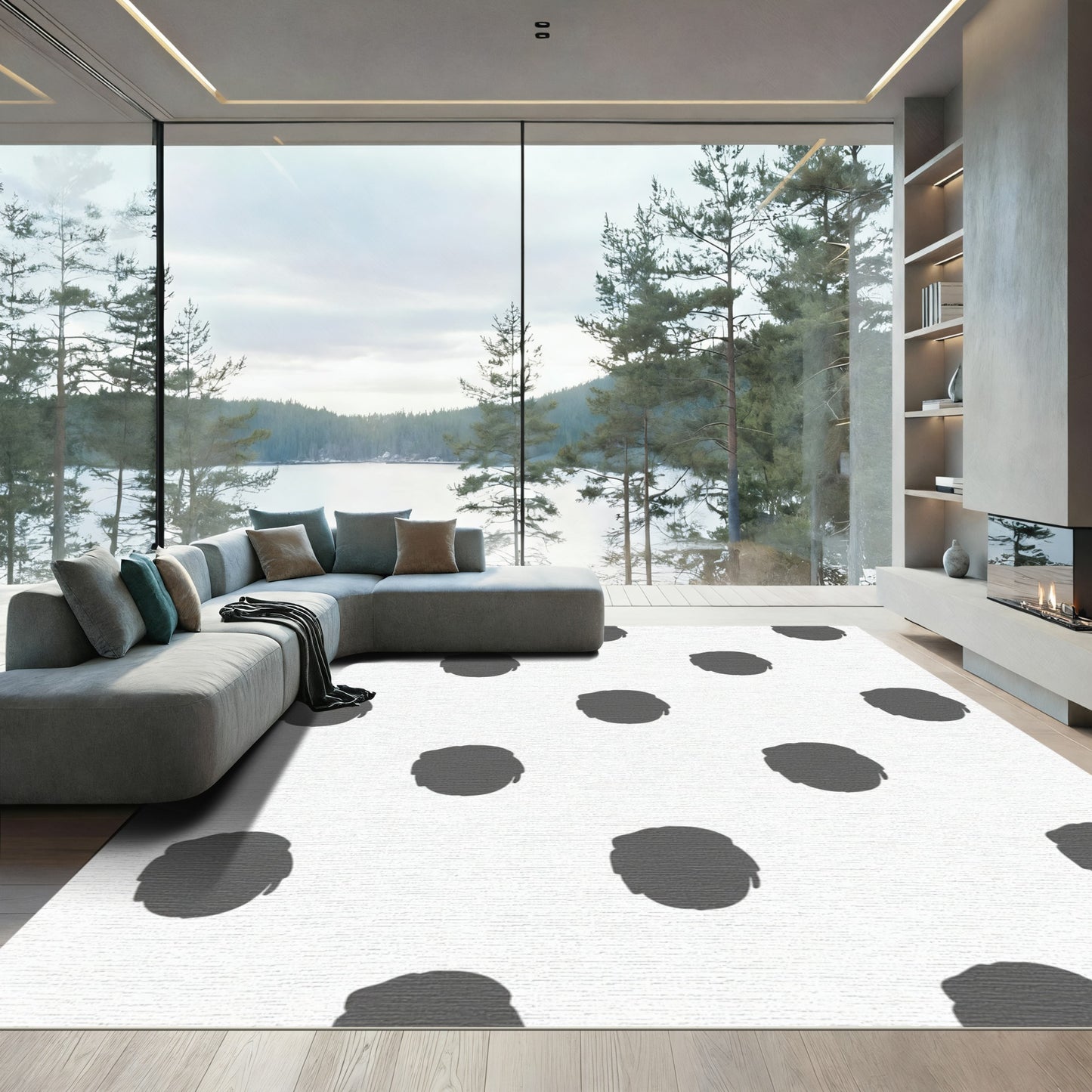 Gray Abstract Brushstroke Dots Rug