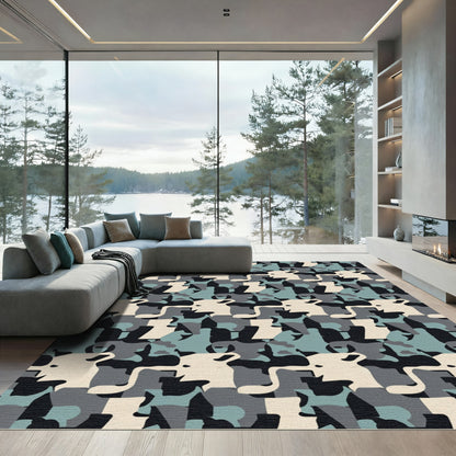Camouflage Layers Blue Gray Cream Rug