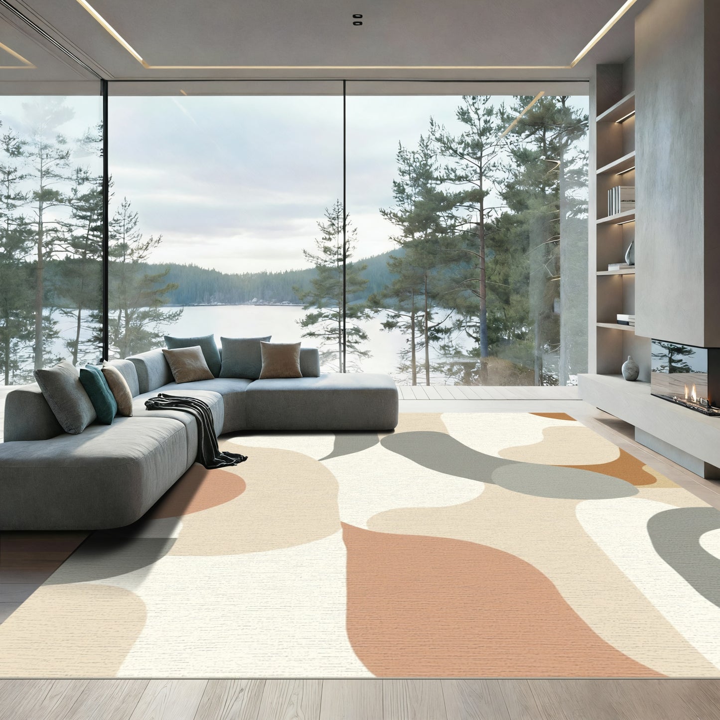 Organic Terracotta Gray Abstract Flow Rug