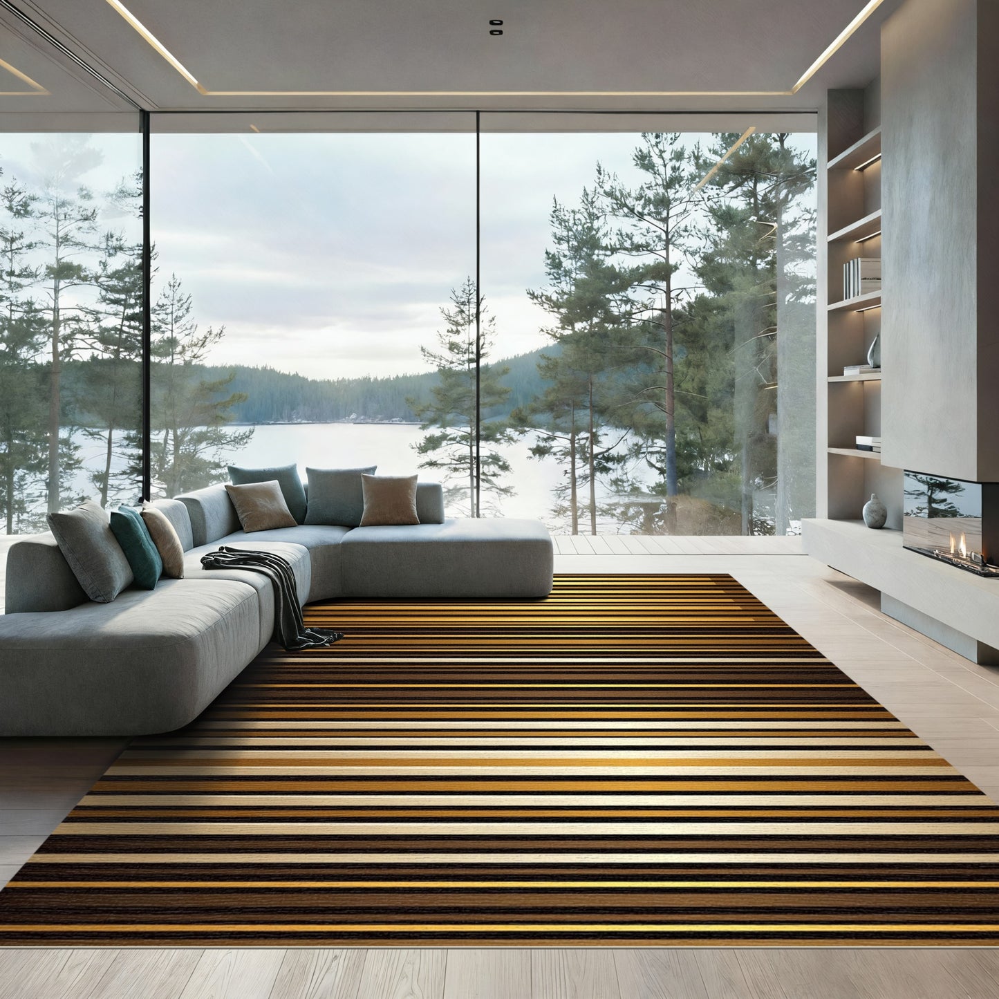 Rich Gold Black Horizontal Stripe Rug