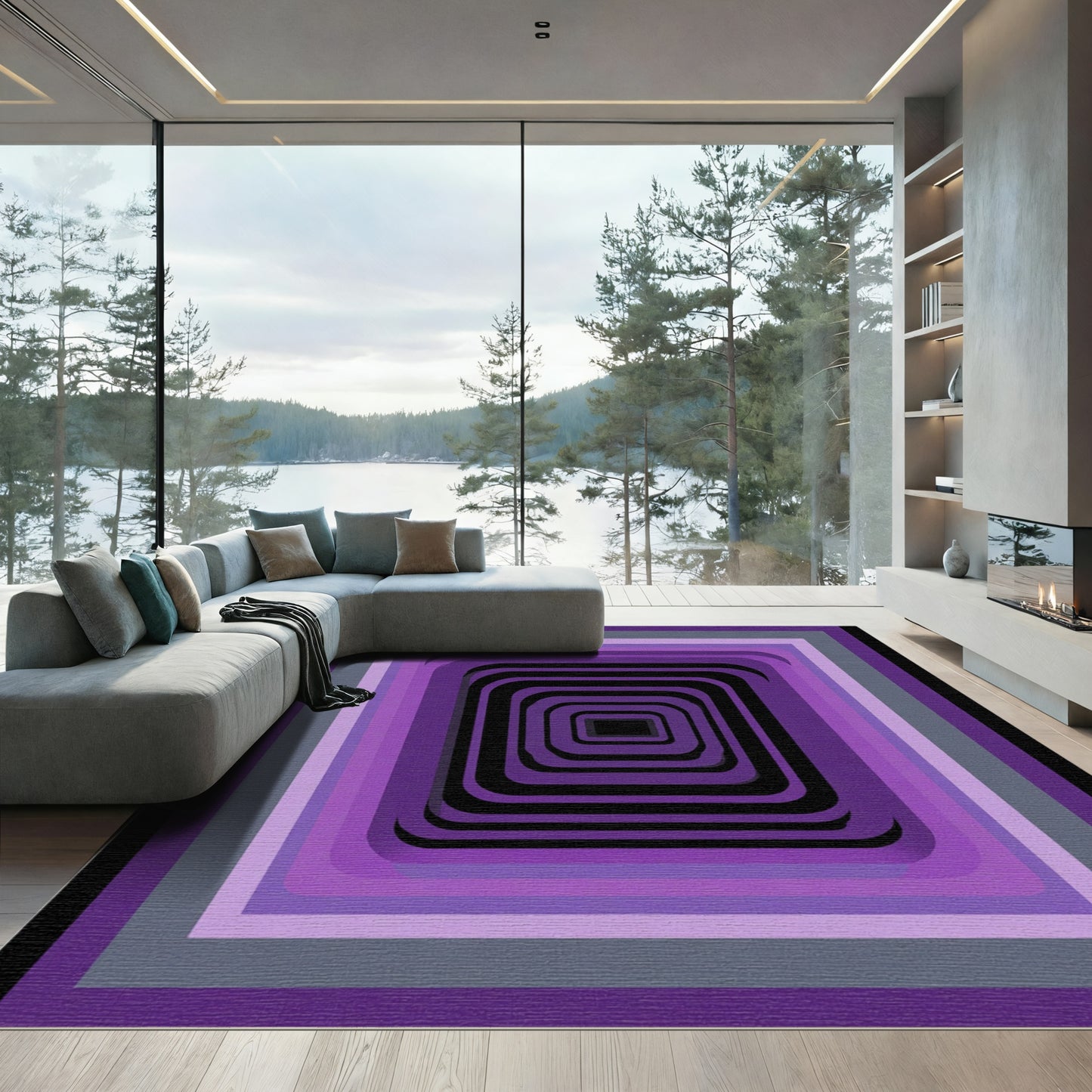 Deep Purple Geometric Tunnel Radiance Rug