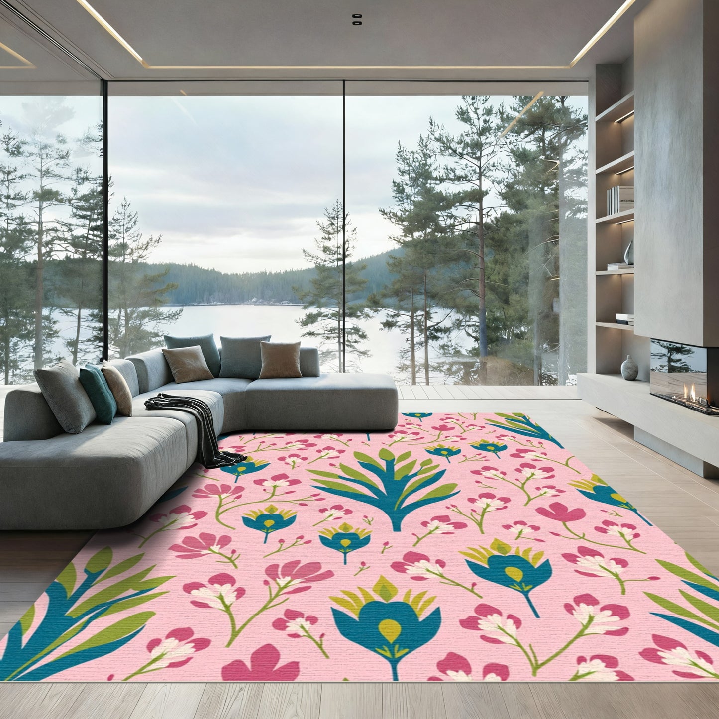 Pink Floral Arrangement Art Deco Rug