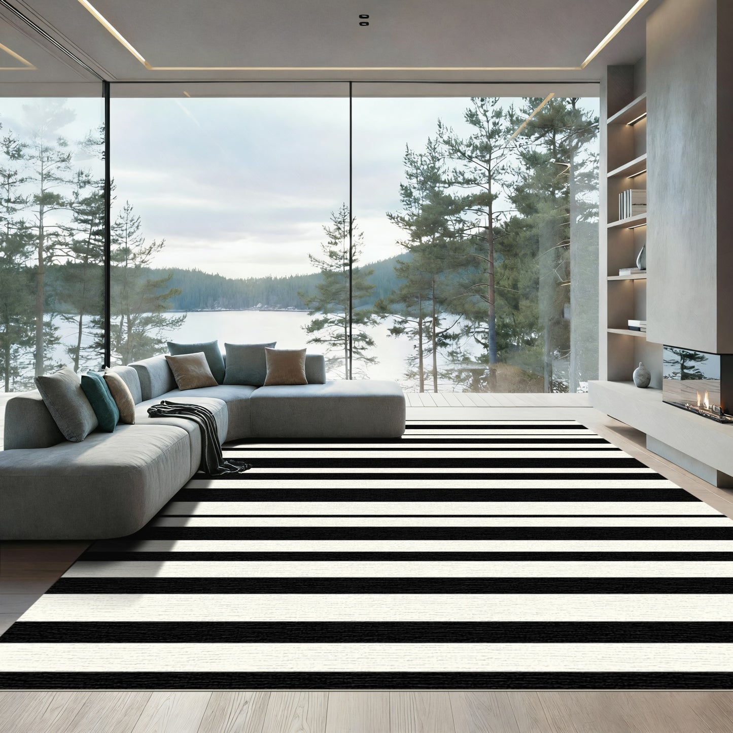 Black Cream Horizontal Stripe Rug