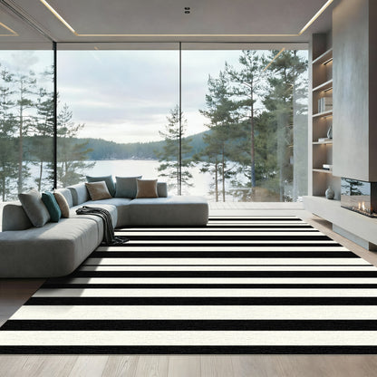 Black Cream Horizontal Stripe Rug