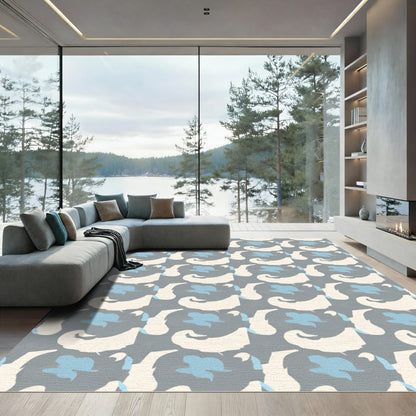 Modern Gray Blue Abstract Swirl Rug