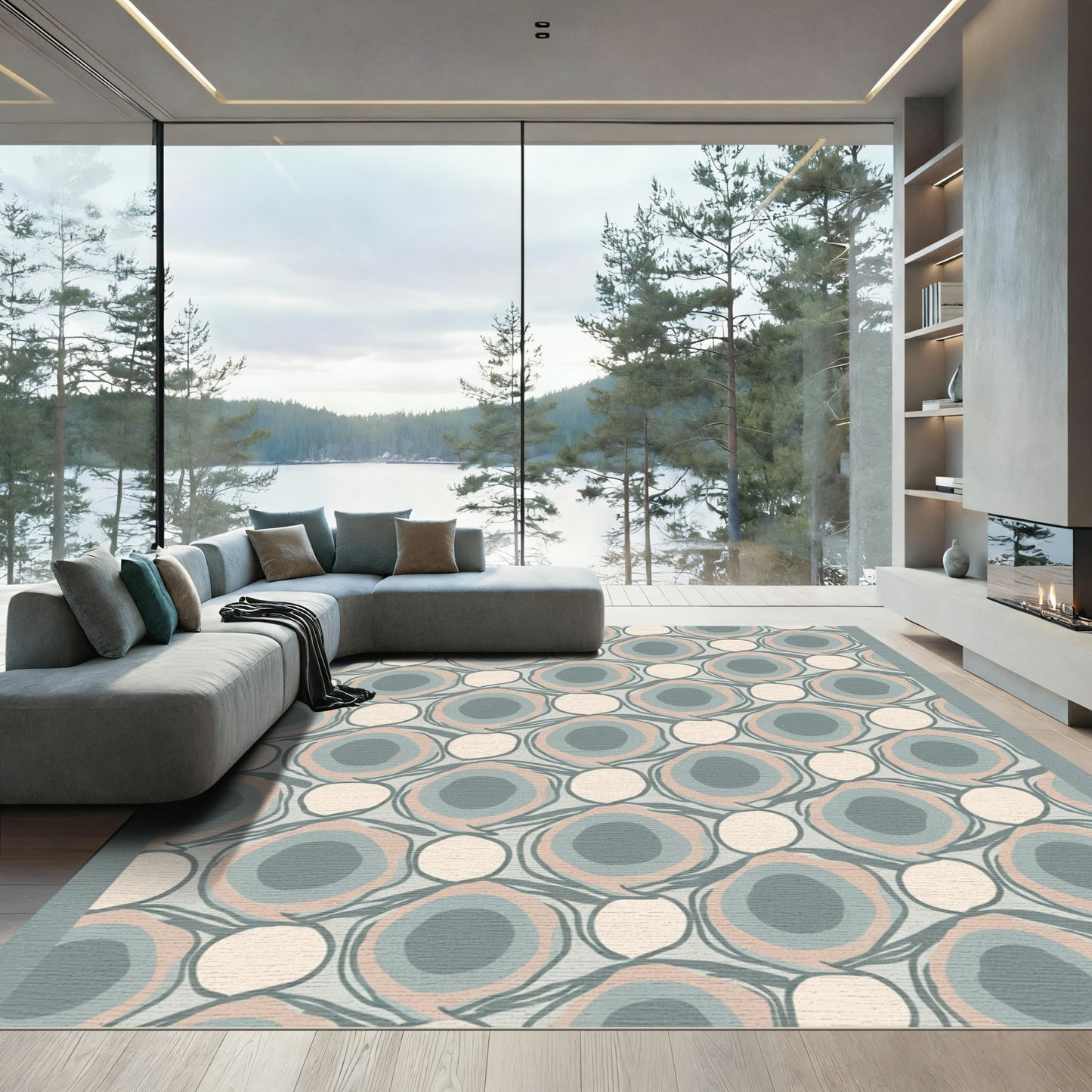 Pale Blue Pink Concentric Circles Rug