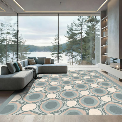 Pale Blue Pink Concentric Circles Rug