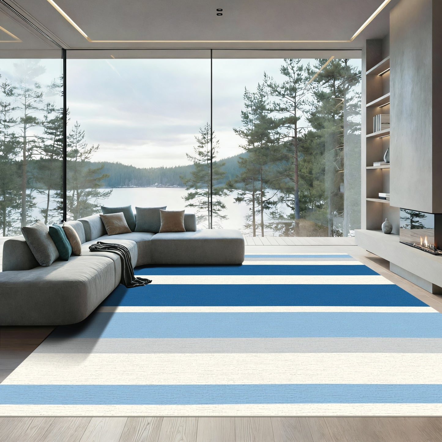 Varied Blue And White Stripe Rug